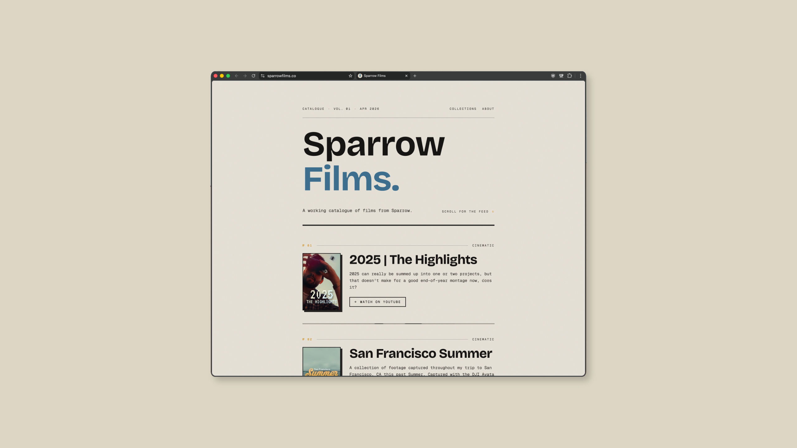 The new Sparrow Films design.
