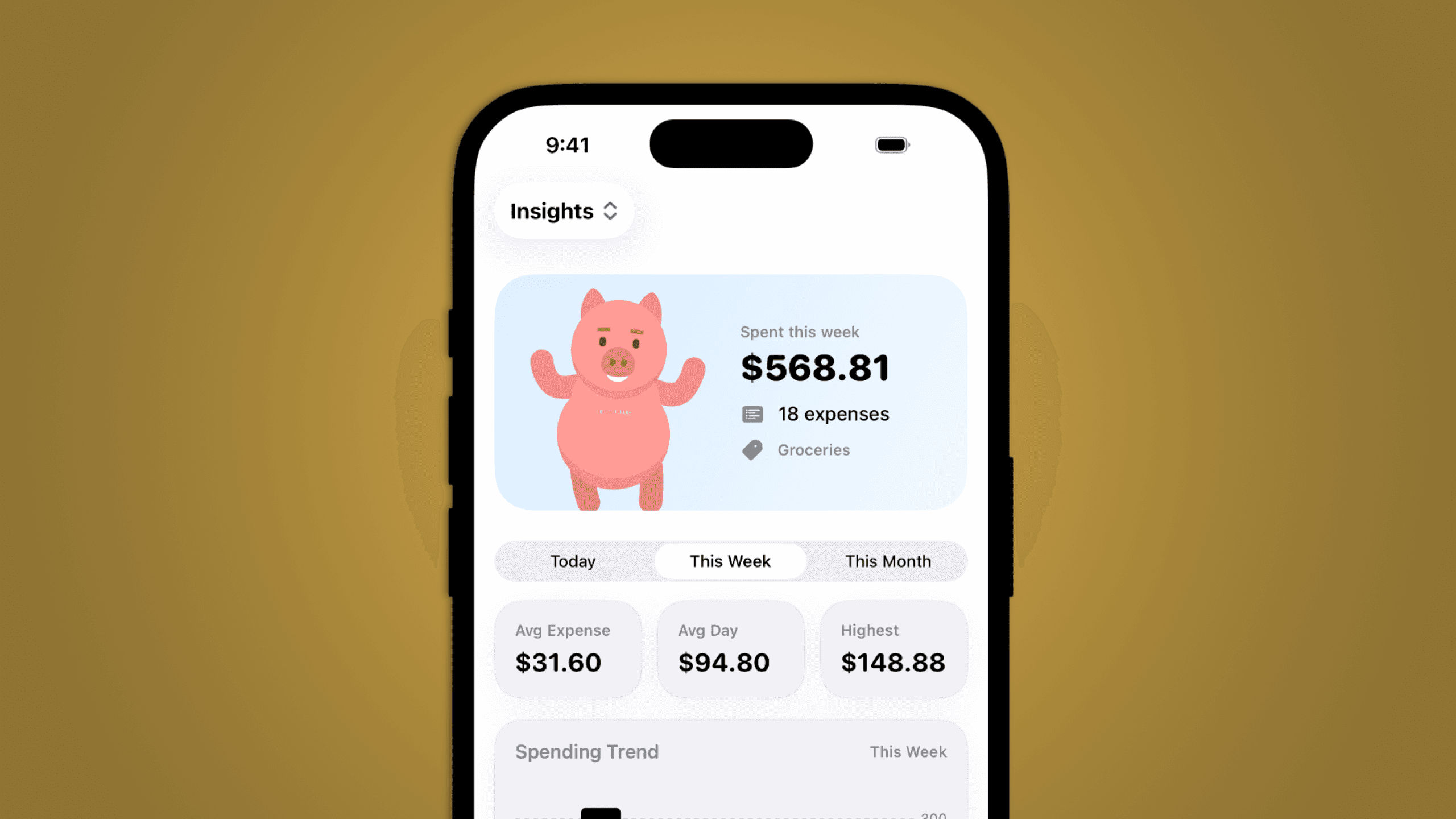 Moneyminder spending insights and budget charts.