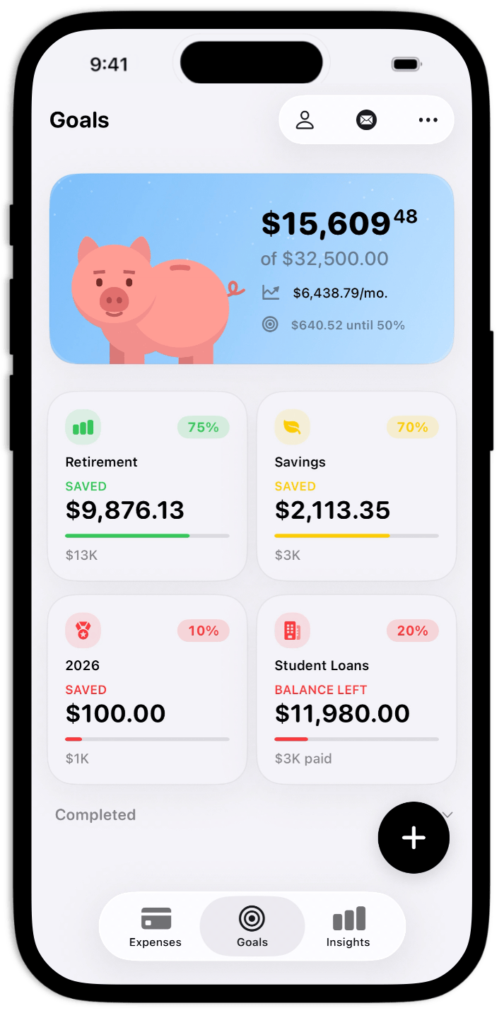Moneyminder savings goals screen