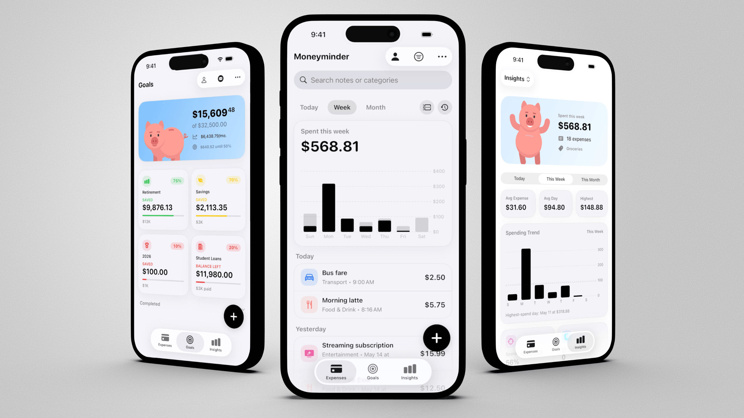 Moneyminder app screenshots