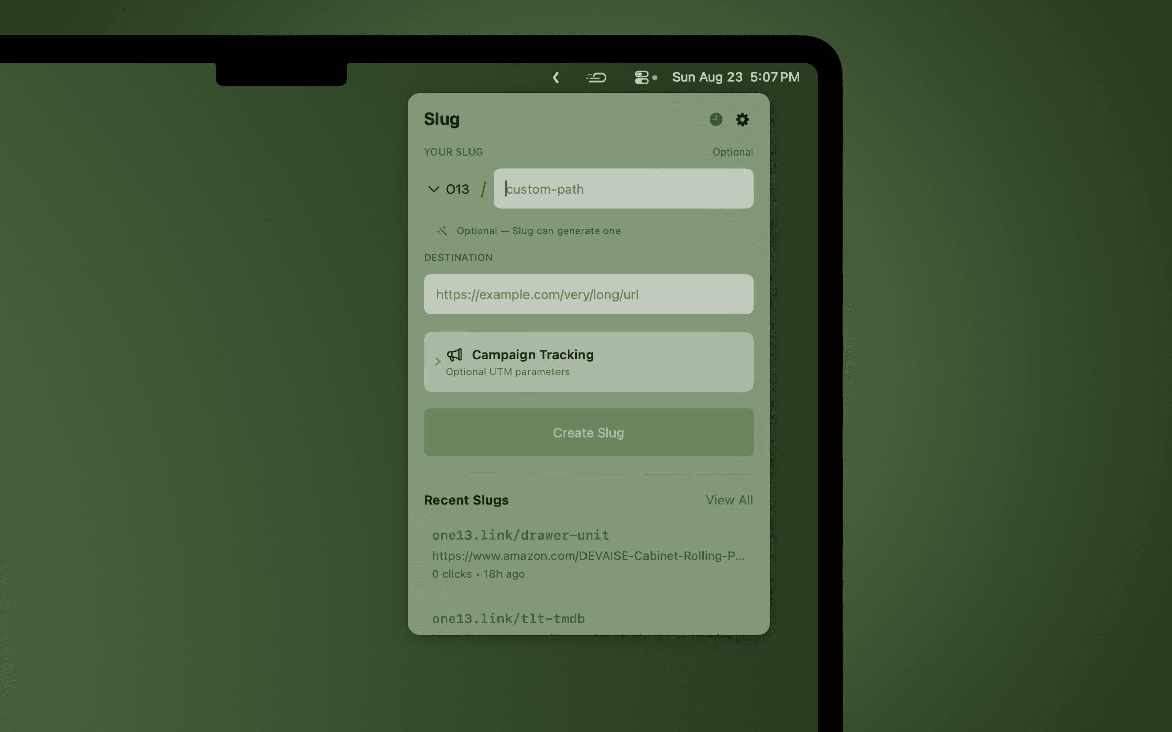 Slug creating and managing links on Mac.