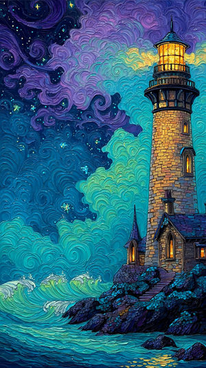 Vibrant Lighthouse Nightscape - Premium iPhone Lock Screen Wallpaper