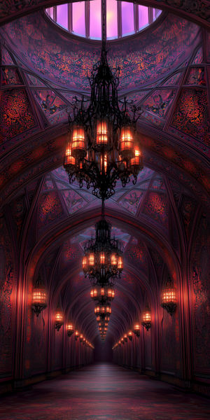 Gothic Lantern Corridor - Download HD iPhone Lock Screen Wallpaper