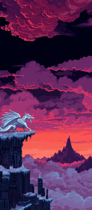 Pixel Dragon Cliff Sunset