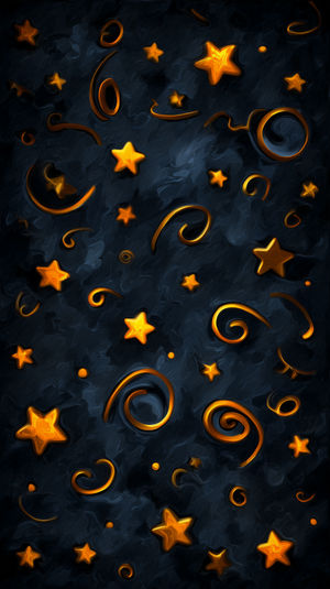 A dark textured canvas scattered with glowing golden stars and swirling abstract shapes forming a starry swirl effect.