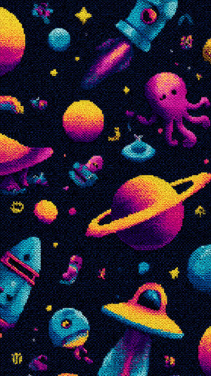 Neon Pixel Space Pattern
