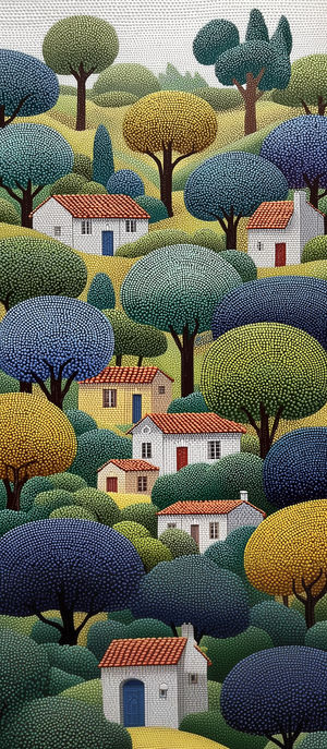 Dot Art Village Scene