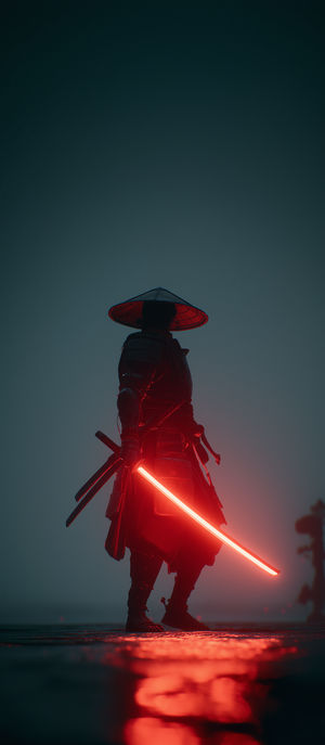 Neon Samurai Glow - Premium iPhone Lock Screen Wallpaper
