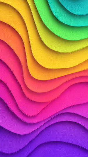 Colorful abstract layered waves in a vibrant rainbow gradient with textured curves blending hues from green to purple.