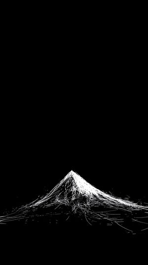Abstract mountain composed of white scribble-style lines on a black background for a minimalist dark mode wallpaper.