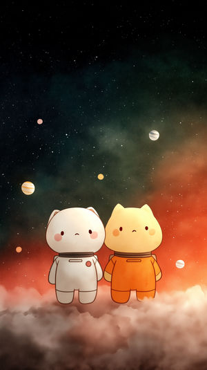 Space Cats Adventure - Premium iPhone Lock Screen Wallpaper
