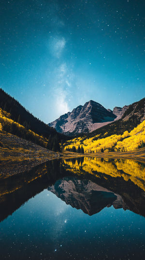 Starry Mountain Reflection - Premium iPhone Lock Screen Wallpaper