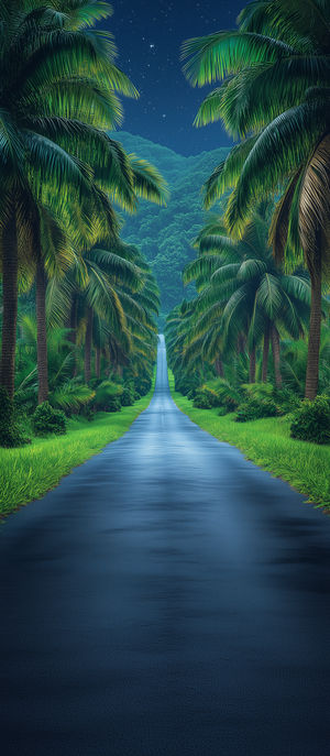 Tropical Palm Road At Night