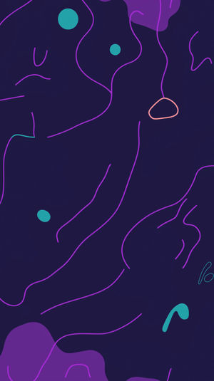 Dark navy abstract wallpaper with flowing neon purple lines and teal shapes creating a modern art pattern.
