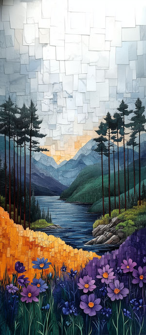 Mountain Lake Mosaic Landscape