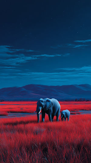 Vibrant Elephant Oasis - Premium iPhone Lock Screen Wallpaper