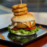 Veggie burger & 3 onion rings