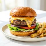 Lamb Burger – Triple Cheese 3/4 Pound w/ Side Crispy Fries