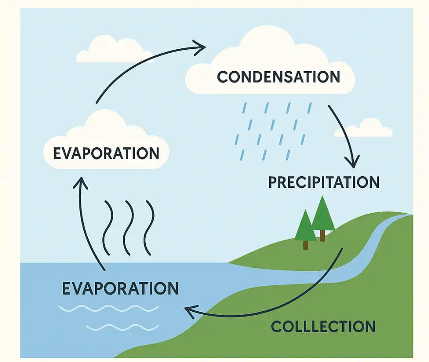 Water cycle process diagram — PTE Describe Image practice
