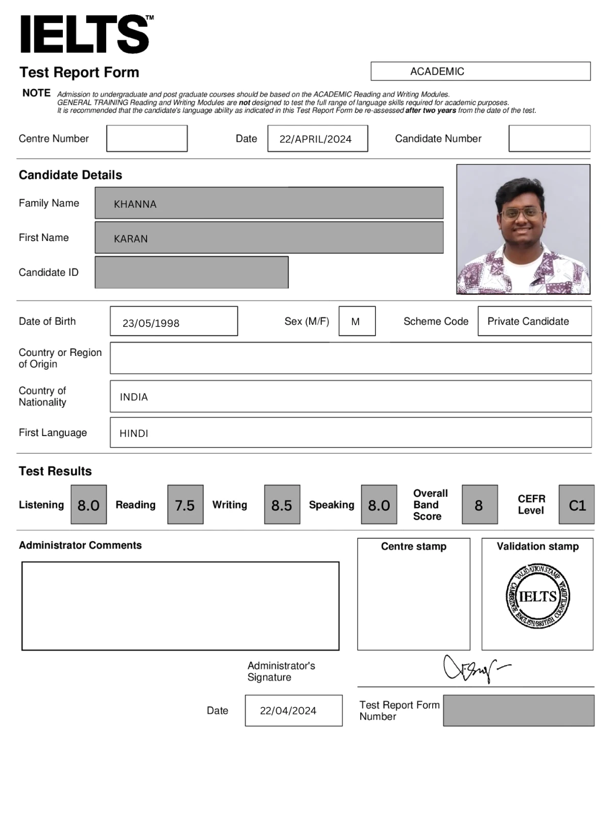 example score card 1