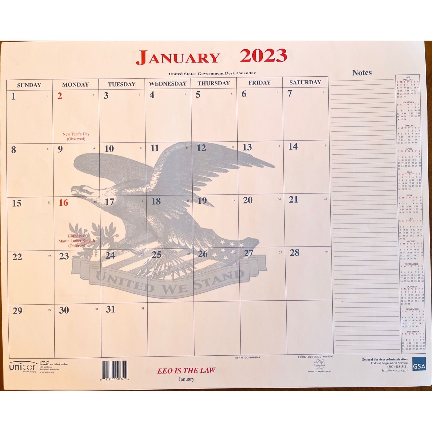 Unicor Calendar Blotter — UCR6649510