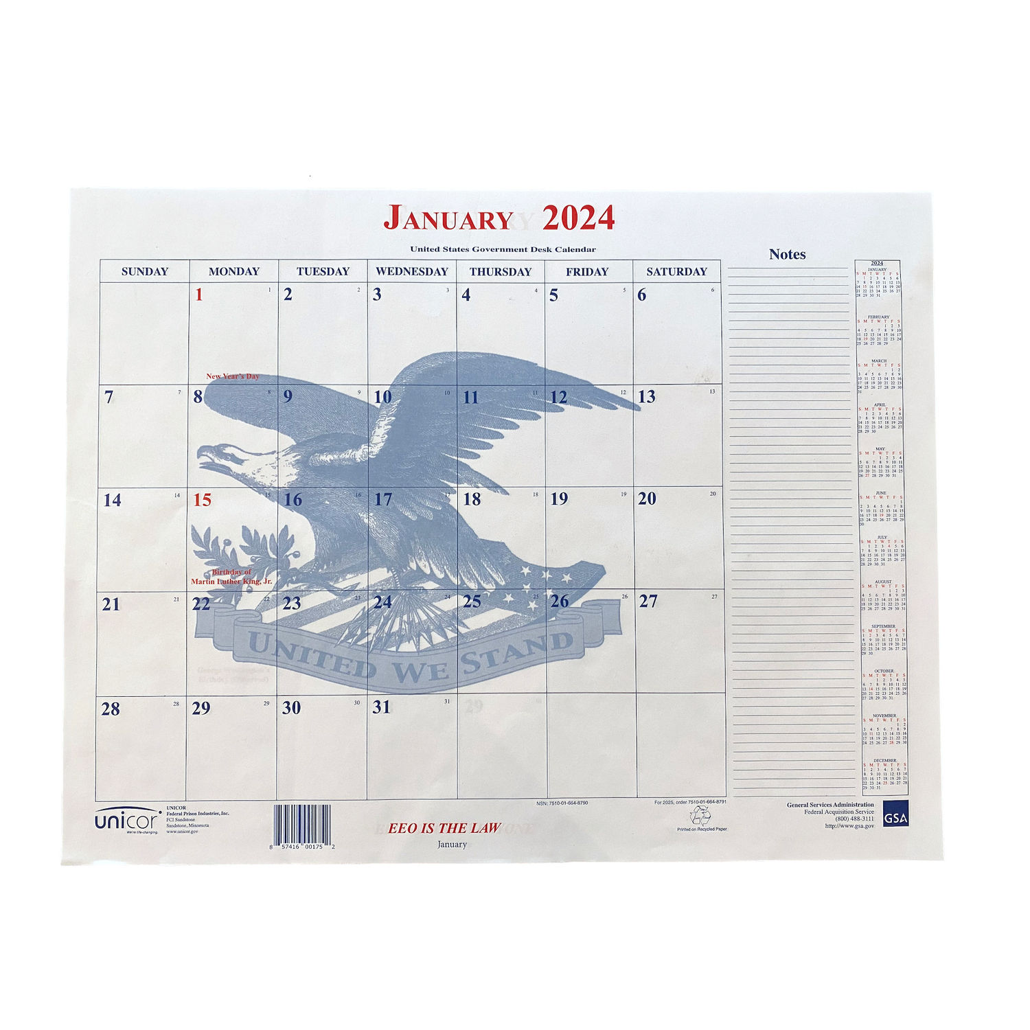 Unicor Calendar Blotter — UCR6649510