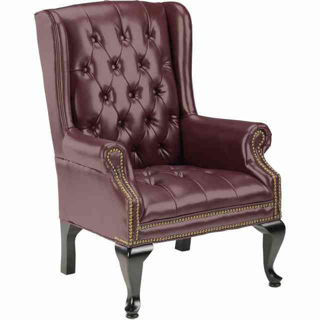 Lorell Berkeley Series Queen Anne Wing-Back Reception Chair - Burgundy Vinyl Seat - Mahogany Hardwood Frame - Four-legged Base - Oxblood - Wood - 1 Each Lorell Berkeley Series Queen Anne Wing-Back Reception Chair - Burgundy Vinyl Seat - Mahogany Hardwood Frame - Four-legged Base - Oxblood - Wood - 1 Each