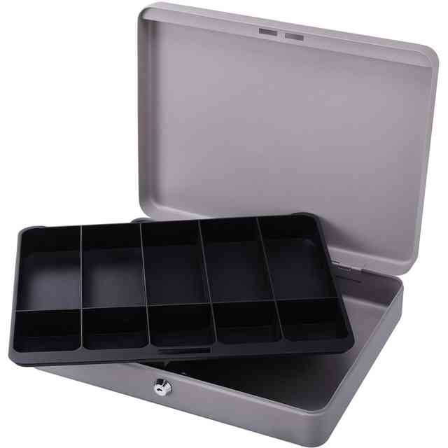 Sparco All-Steel Locking Cash Box with Tray - 5 Bill - 5 Coin - Steel - Gray - 2 Sparco All-Steel Locking Cash Box with Tray - 5 Bill - 5 Coin - Steel - Gray - 2