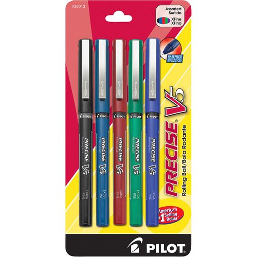 Pilot Precise V5 Pens, Extra Fine Point, Assorted, 4 Pack