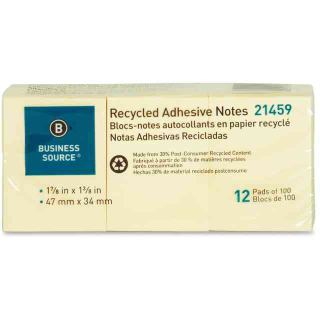 Business Source Yellow Adhesive Notes - 3 Business Source Yellow Adhesive Notes - 3