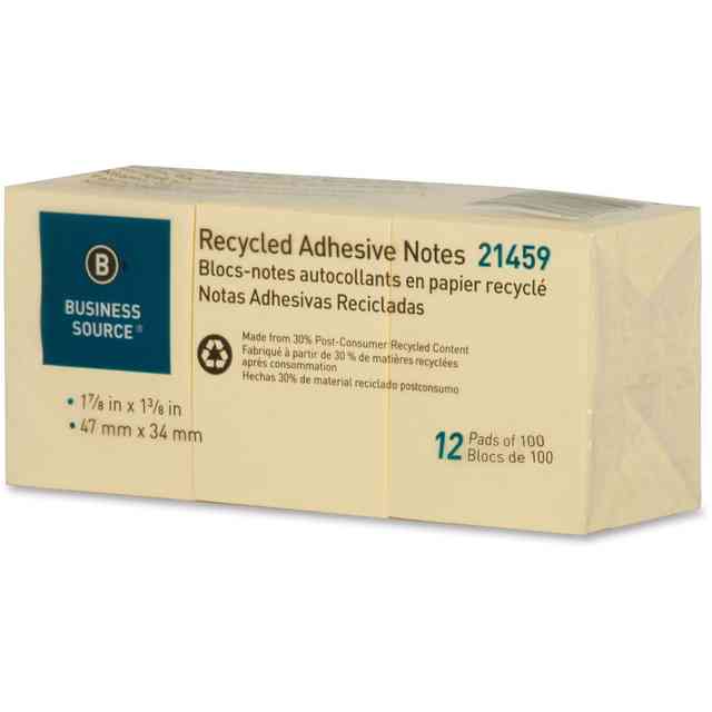 Business Source Yellow Adhesive Notes - 3 Business Source Yellow Adhesive Notes - 3
