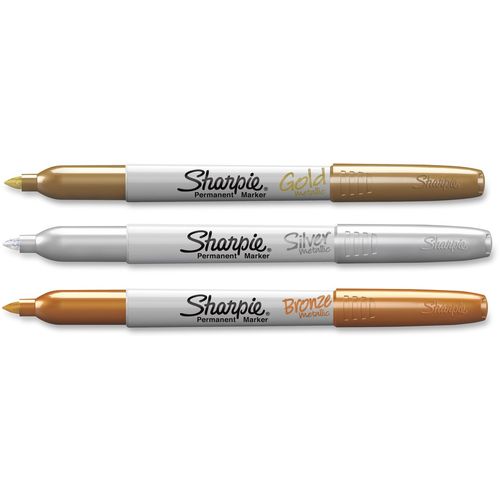 Sharpie Metallic Permanent Markers, Silver, Gold, & Bronze, 3