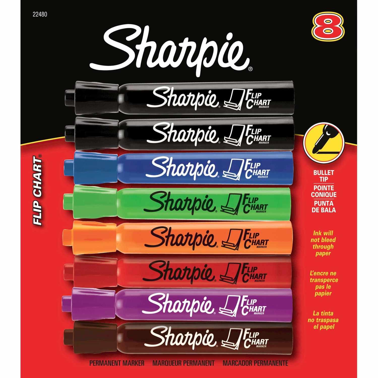  SHARPIE Flip Chart Markers, Bullet Tip, Assorted Colors, 8 Pack  : Permanent Markers : Office Products