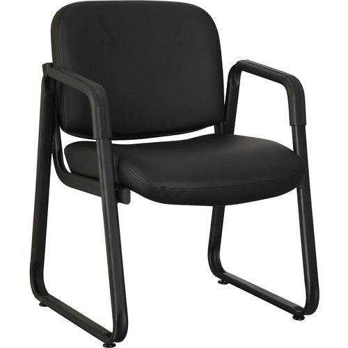 Black Leather Guest Chair by Lorell LLR84577 | OnTimeSupplies.com