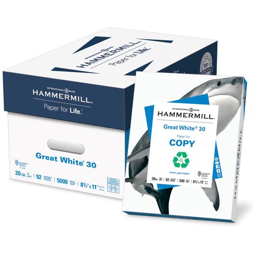 Paper for Copy 8.5x11 Inkjet, Laser Recycled Paper - White - Recycled -  30%, 92 Brightness, Letter, 8 1/2 x 11, 20 lb Basis Weight, 200000 /  Pallet