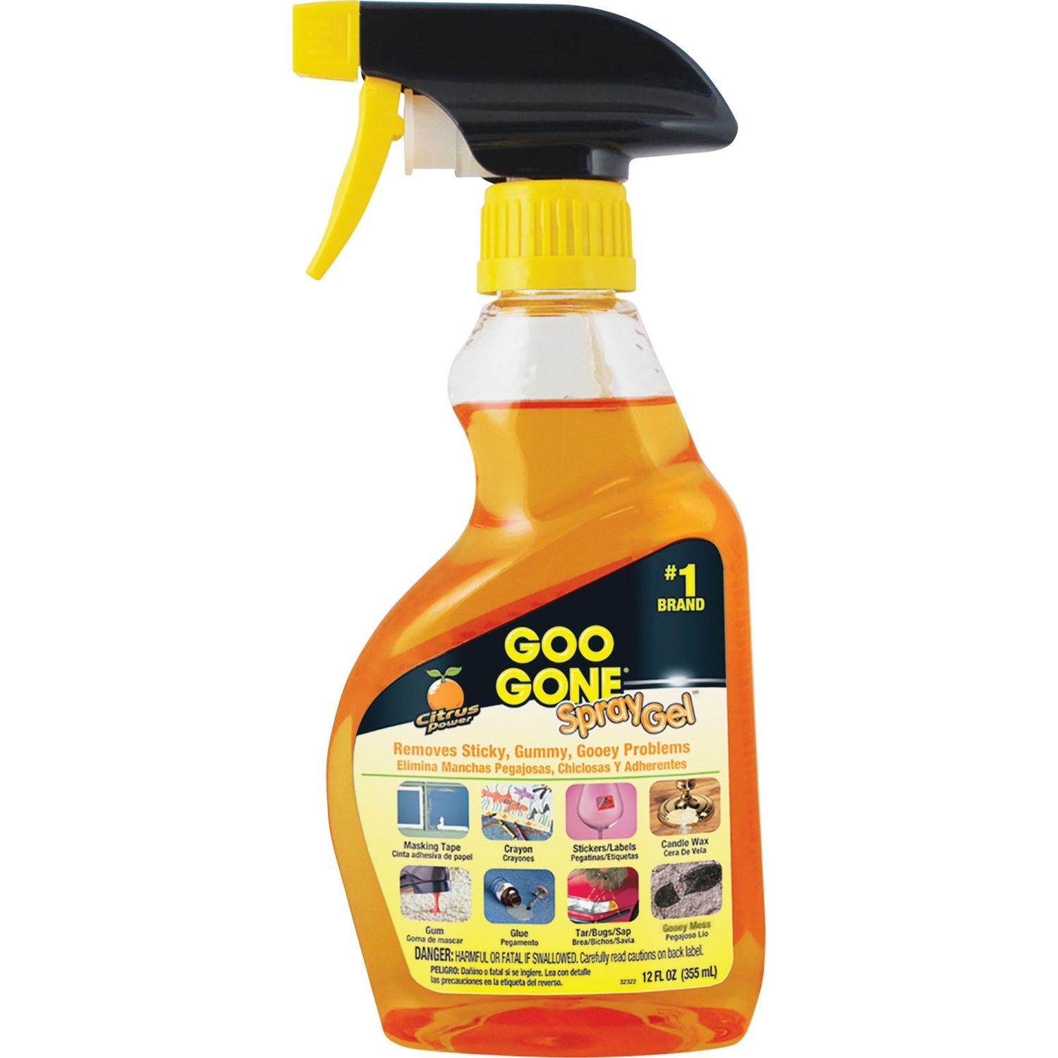 Goo Gone Spray Gel - 12 oz (0.75 lb)Bottle - 6 / Carton - Orange