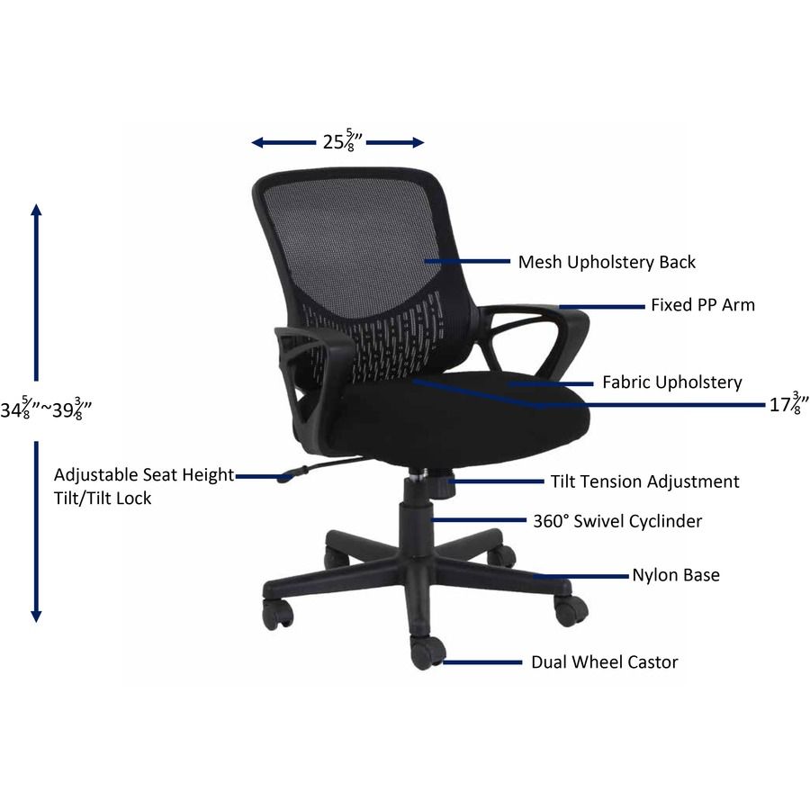 Value Collection Mesh Back Task Chair Black Fabric Seat Black Fabric Back Mid Back 1 Each
