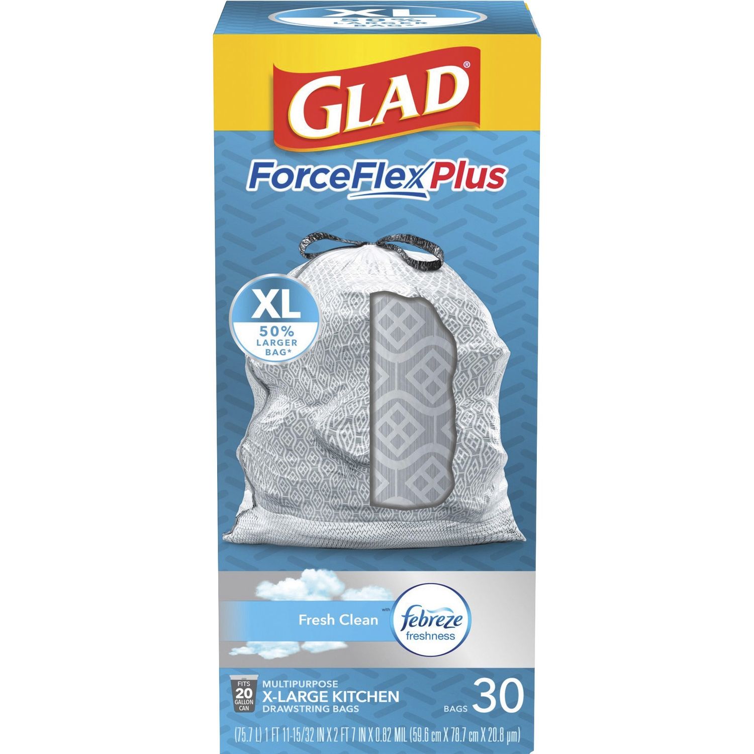 Glad ForceFlexPlus XL X-Large Kitchen Drawstring Trash Bags - CLO78913 