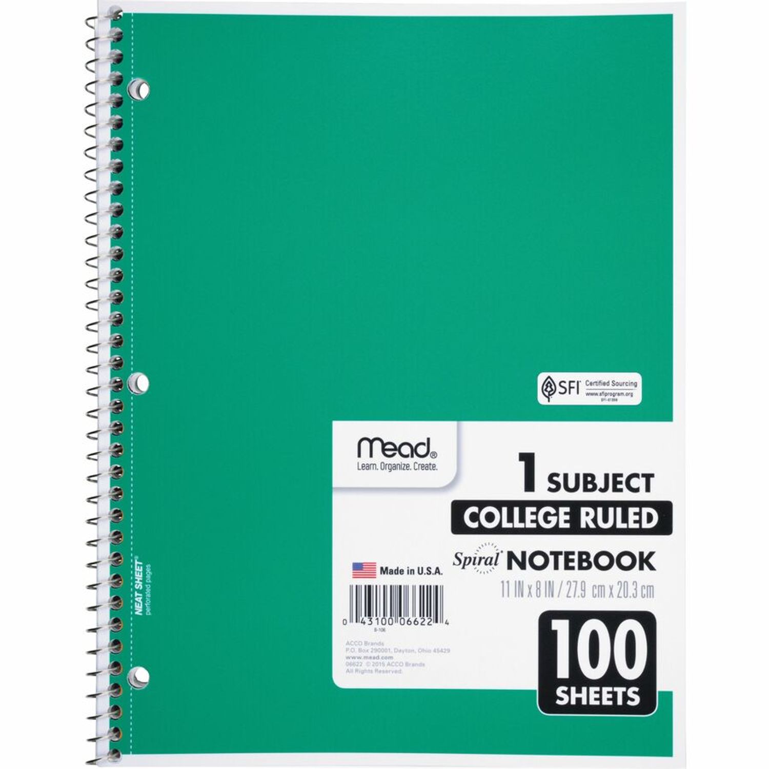 Mead Spiral 1-Subject Notebook, 8 X 11, College Ruled, 100 Sheets, Assorted  Colors, Each (06622) (Other)