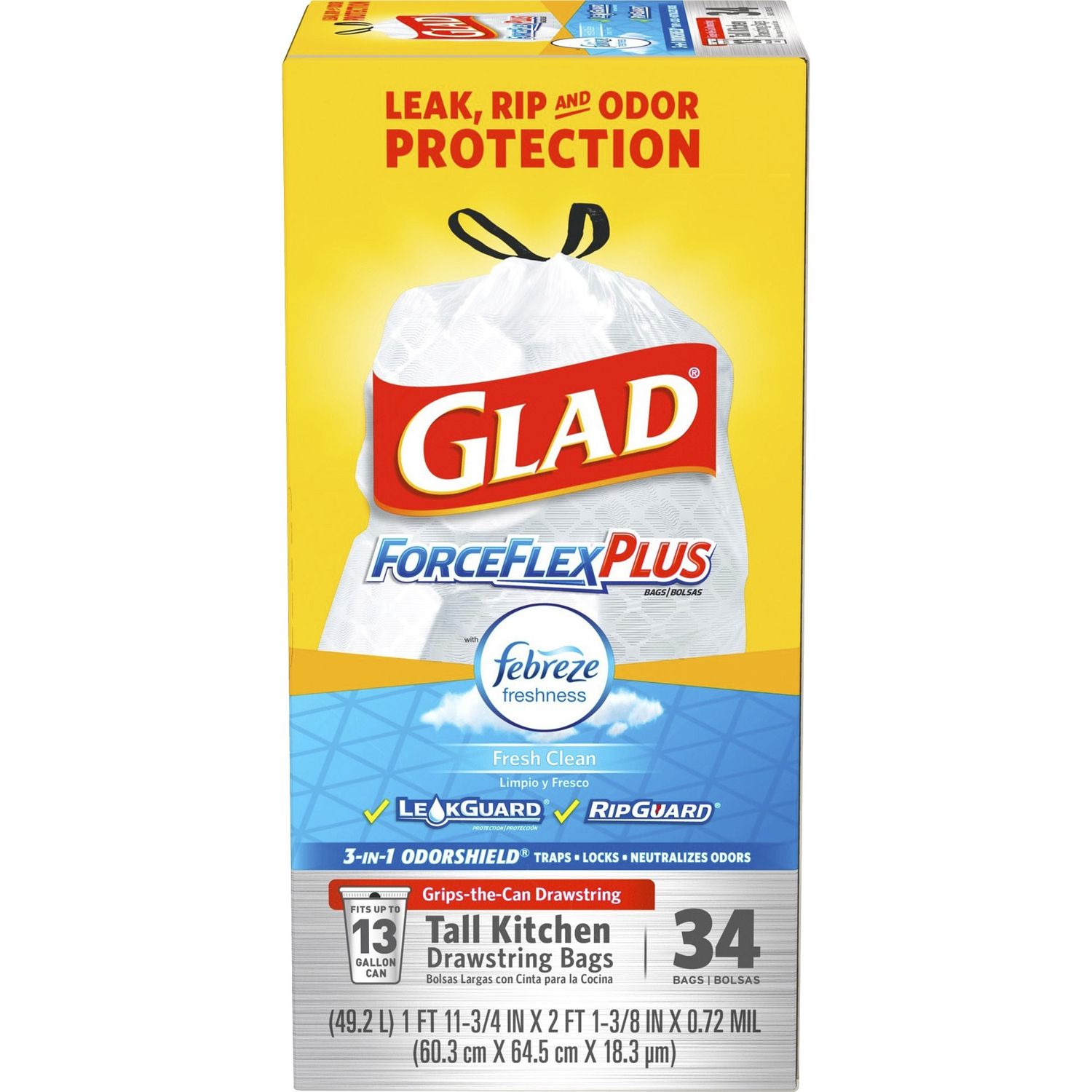 CLO70320CT - Glad ForceFlexPlus Tall Kitchen Drawstring Trash