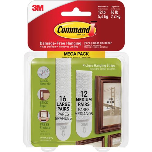 3M Command Picture Hanging Strips, Medium, White - 12 Pack