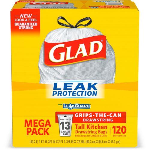 Glad Tall Kitchen Bags, Drawstring , 13 Gallon, Household