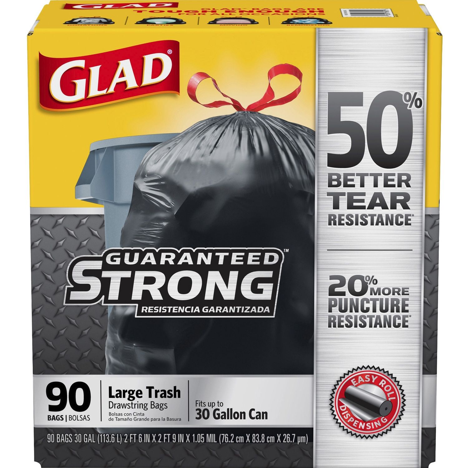 Glad Large Drawstring Trash Bags - Large Size - 30 gal - 30 Width x 32.99  Length - Black - Plastic - 6120/Pallet - Garbage, Indoor, Outdoor