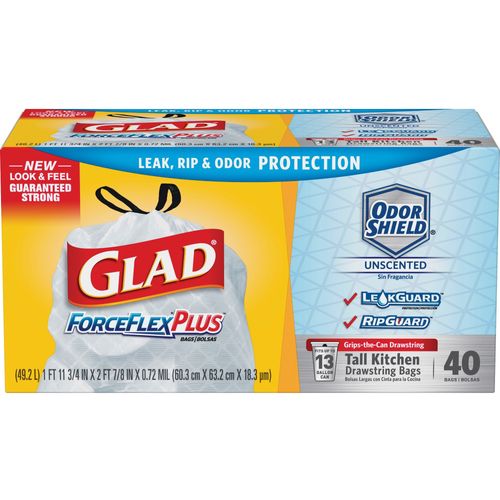 Glad ForceFlex Tall Kitchen Drawstring 13 Gallon Trash Bags