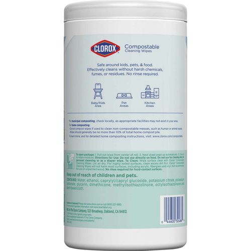 Clorox Cleaning Wipes, Free & Clear, Compostable - 75 wet wipes [1 lb 0.9 oz (479 g)]