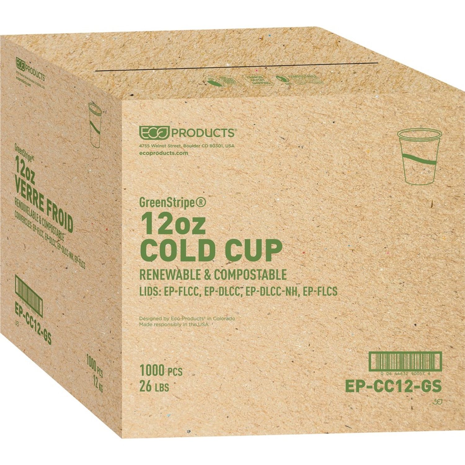 Eco-Products GreenStripe Cold Cups - 12 fl oz - 50 / Pack - Clear - Polylactic Acid (PLA) - Cold Drink