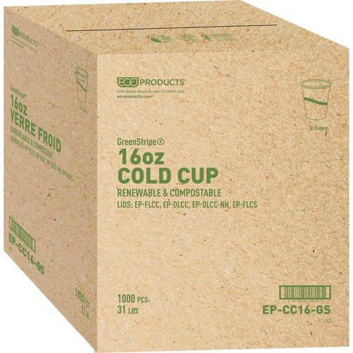 Clear Cups For Cold Drinks – Green Stripe Clear BioCups