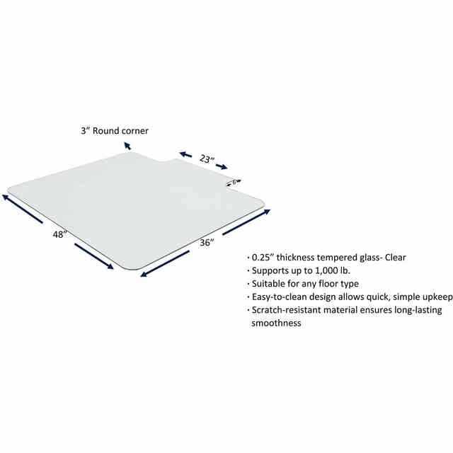 Lorell Tempered Glass Chairmat with Lip - Hardwood Floor, Carpet48 Lorell Tempered Glass Chairmat with Lip - Hardwood Floor, Carpet48