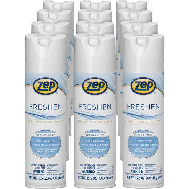Zep Freshen Disinfectant Spray - 15.5 fl oz (0.5 quart) - Spring Mist Scent - 12 / Carton - Non-porous, Virucidal, Tuberculocide, Fungicide - Clear Zep Freshen Disinfectant Spray - 15.5 fl oz (0.5 quart) - Spring Mist Scent - 12 / Carton - Non-porous, Virucidal, Tuberculocide, Fungicide - Clear