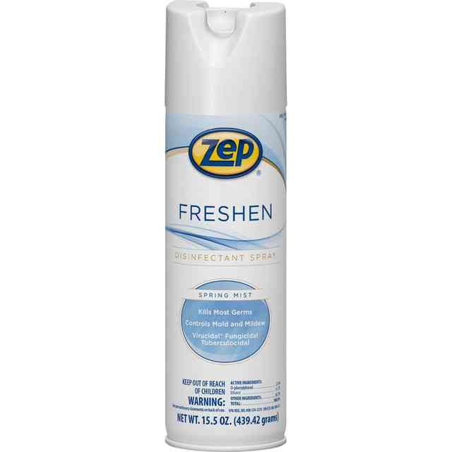Zep Freshen Disinfectant Spray - 15.5 fl oz (0.5 quart) - Spring Mist Scent - 12 / Carton - Non-porous, Virucidal, Tuberculocide, Fungicide - Clear Zep Freshen Disinfectant Spray - 15.5 fl oz (0.5 quart) - Spring Mist Scent - 12 / Carton - Non-porous, Virucidal, Tuberculocide, Fungicide - Clear